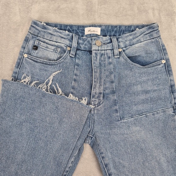 KanCan Petite Denim - KanCan Petite 3 (28) Hawthorne Jeans Light Wash Flare Raw Hem Patch Pocket Short